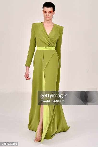 Model walks the runway during the Alexis Mabille Haute Couture Spring/Summer 2023 fashion show as part of the Paris Haute Couture Week on January 24,...