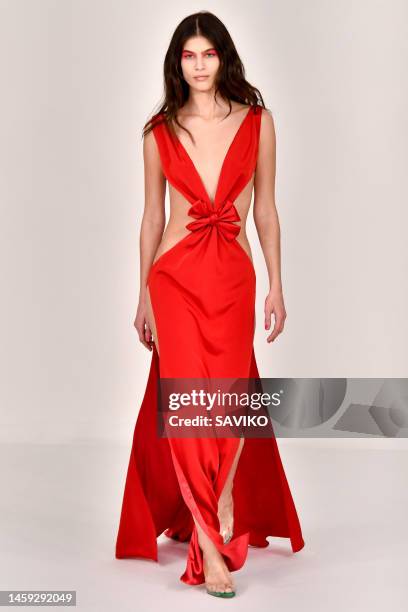 Model walks the runway during the Alexis Mabille Haute Couture Spring/Summer 2023 fashion show as part of the Paris Haute Couture Week on January 24,...