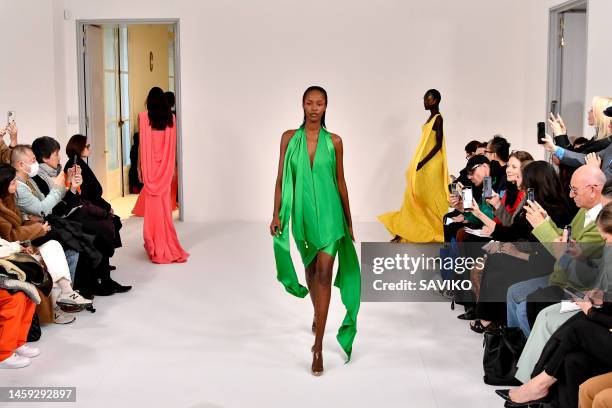 Model walks the runway during the Alexis Mabille Haute Couture Spring/Summer 2023 fashion show as part of the Paris Haute Couture Week on January 24,...