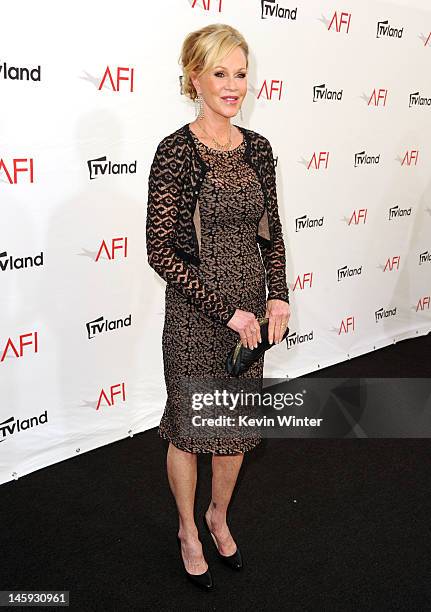 Actress Melanie Griffith arrives at the 40th AFI Life Achievement Award honoring Shirley MacLaine held at Sony Pictures Studios on June 7, 2012 in...