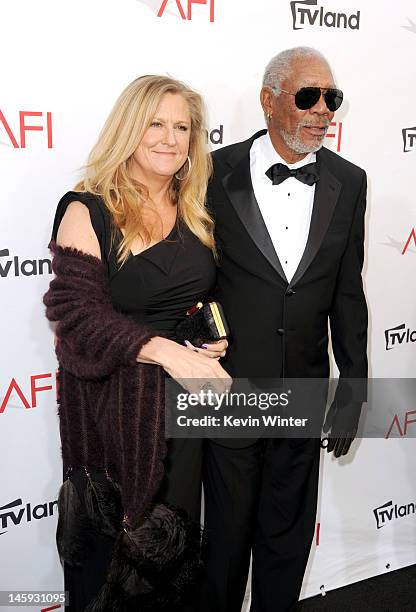 Lori McCreary and actor Morgan Freeman arrive at the 40th AFI Life Achievement Award honoring Shirley MacLaine held at Sony Pictures Studios on June...