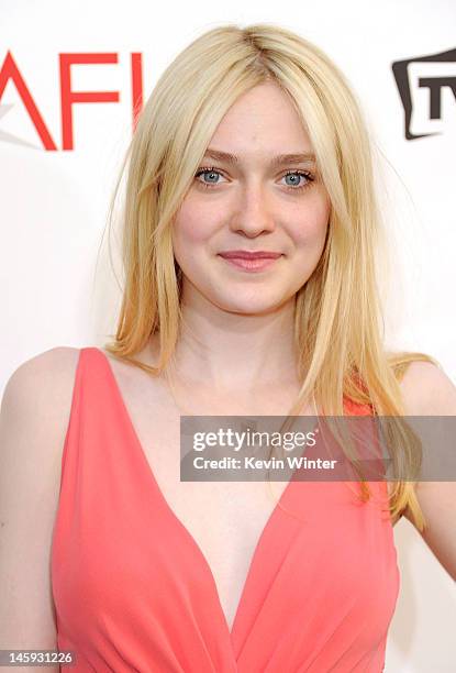 Actress Dakota Fanning arrives at the 40th AFI Life Achievement Award honoring Shirley MacLaine held at Sony Pictures Studios on June 7, 2012 in...