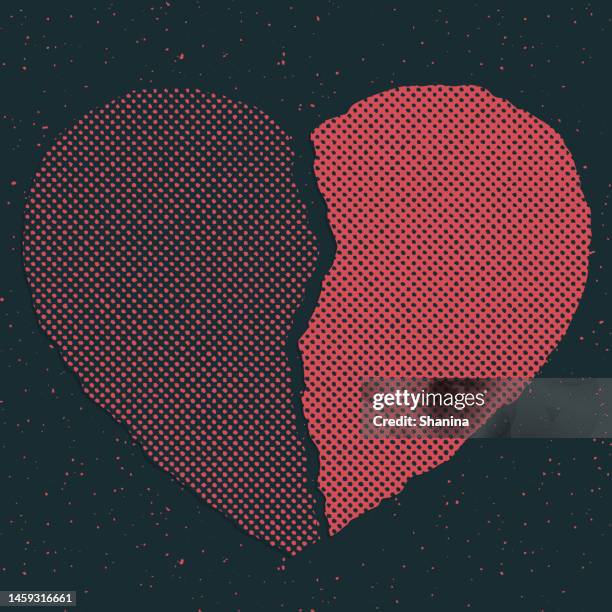 broken heart - halftone texture - red - v2 - grief stock illustrations