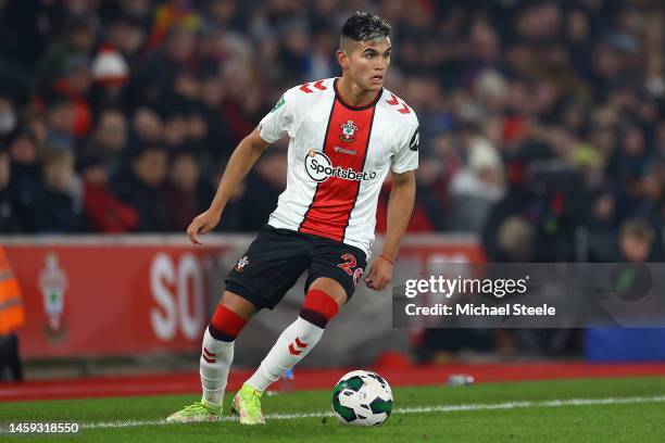 Carlos Alcaraz of Southampton during the Carabao Cup Semi Final 1st Leg match between Southampton and Newcastle United at St Mary's Stadium on...