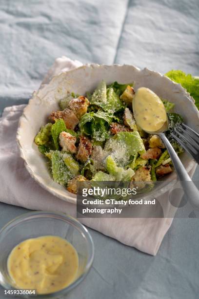 homemade caesar salad and mayo sauce - ceasarsallad bildbanksfoton och bilder