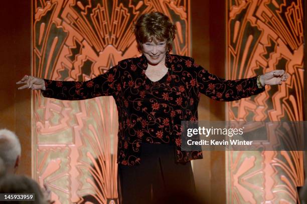 Honoree Shirley MacLaine speaks onstage at the 40th AFI Life Achievement Award honoring Shirley MacLaine held at Sony Pictures Studios on June 7,...