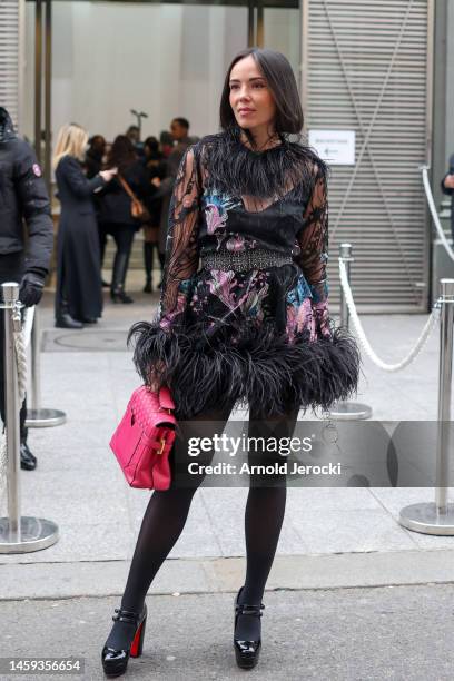 Agathe Auproux is seen during the Paris Fashion Week - Haute Couture Spring Summer 2023 - Day Three on January 25, 2023 in Paris, France.