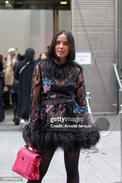 Agathe Auproux is seen during the Paris Fashion Week - Haute Couture Spring Summer 2023 - Day Three on January 25, 2023 in Paris, France.