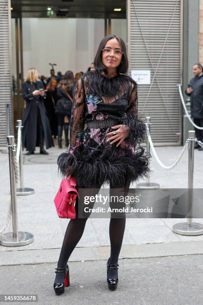 Agathe Auproux is seen during the Paris Fashion Week - Haute Couture Spring Summer 2023 - Day Three on January 25, 2023 in Paris, France.