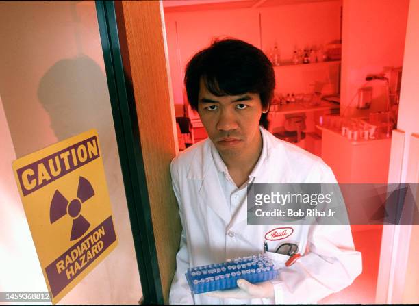Technician at Speciality Labs that is involved with AIDS research, November 11, 1988 in Los Angeles, California.