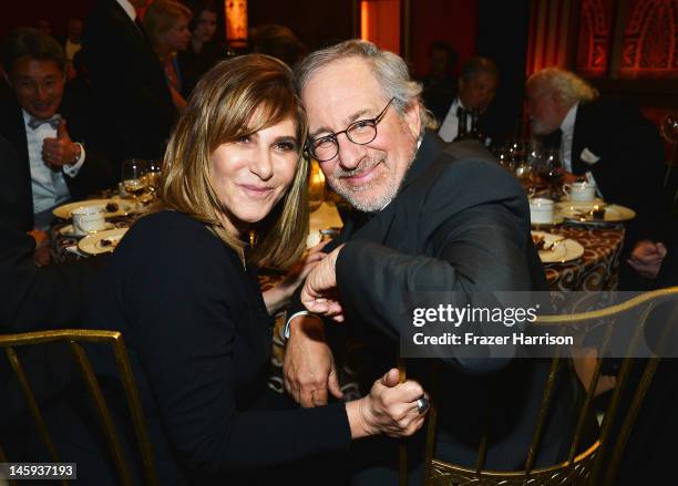 Sony co-chairman Amy Pascal and director Steven Spielberg attends the 40th AFI Life Achievement Award honoring Shirley MacLaine held at Sony Pictures...