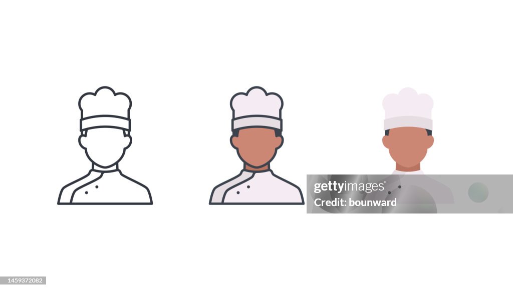 Chef Icon Set. Bearbeitbarer Strich.