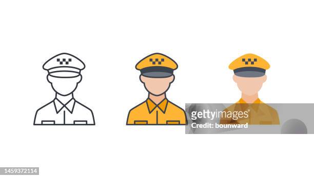 taxi driver icon set. editable stroke. - uniform icon stock illustrations