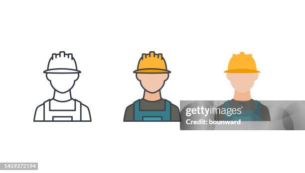 construction worker icon set. editable stroke. - utility worker icon stock illustrations