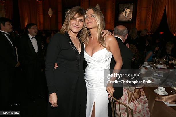 Sony co-chairman Amy Pascal and actress Jennifer Aniston attend the 40th AFI Life Achievement Award honoring Shirley MacLaine held at Sony Pictures...