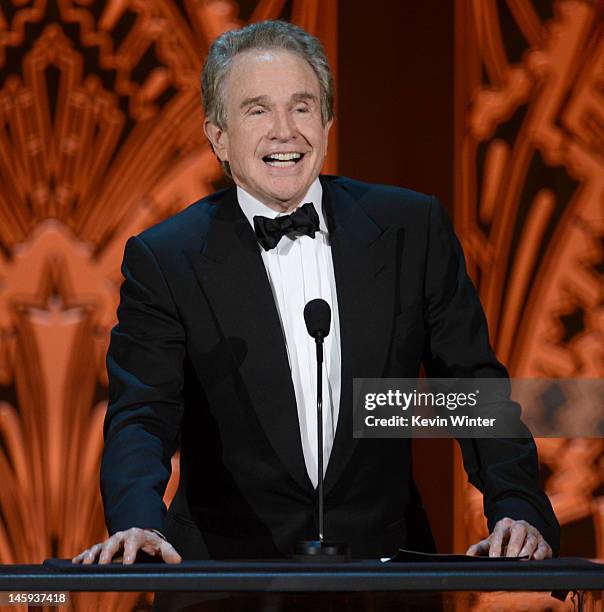 Actir Warren Beatty speaks onstage at the 40th AFI Life Achievement Award honoring Shirley MacLaine held at Sony Pictures Studios on June 7, 2012 in...