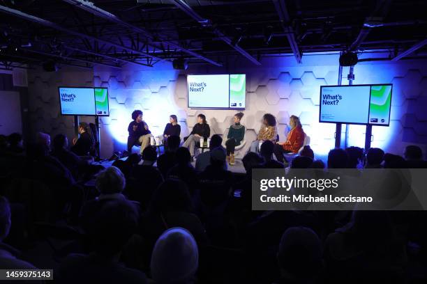 Jeremy O. Harris, Ahbra Perry, Alexandria Bombach, Lin Alluna, Nicole Tossou take part in the "What's Next?" panel hosted by LMU during 2023 Sundance...