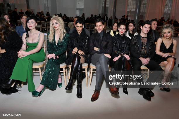 Kristina Bazan, Poppy, Zinnia Kumar, Johannes Huebl, Olivia Palermo, Paul Forman and Sabrina Carpenter attend the Elie Saab Haute Couture Spring...