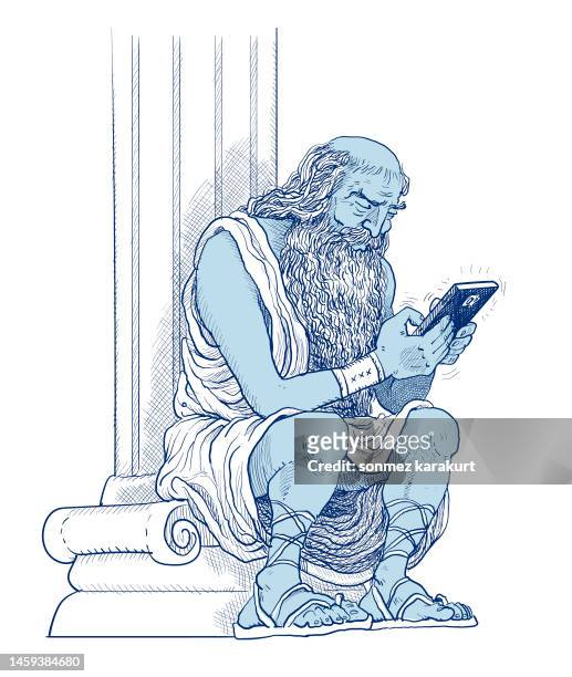 携帯電話でインターネットをサーフィンする古代ギリシャの哲学者 - 哲学者点のイラスト素材／クリップアート素材／マンガ素材／アイコン素材