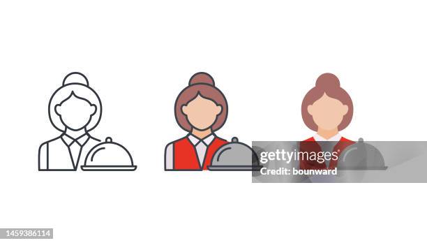 waiter icon set. editable stroke. - restaurant-waiter-uniform stock illustrations
