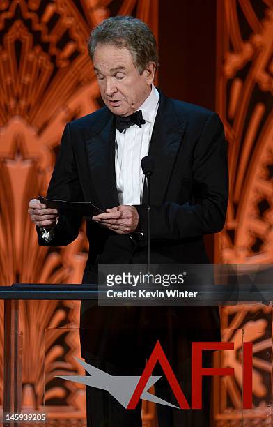 Actor Warren Beatty speaks onstage at the 40th AFI Life Achievement Award honoring Shirley MacLaine held at Sony Pictures Studios on June 7, 2012 in...