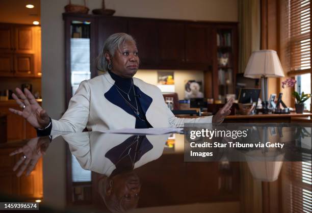 Hamline University President Fayneese Miller during an interview Monday, Jan.23.2023 in St Paul Minn. Hamline University and Miller are embroiled in...