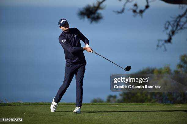 Brendan Steele hits his 1st shot on the 11th hole on the North Course during the first round of the Farmers Insurance Open at Torrey Pines Golf...