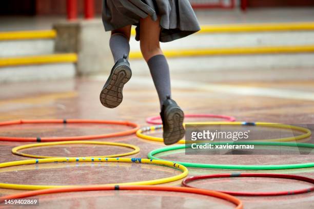plastic hoop hopscotch - school sports equipment stock pictures, royalty-free photos & images