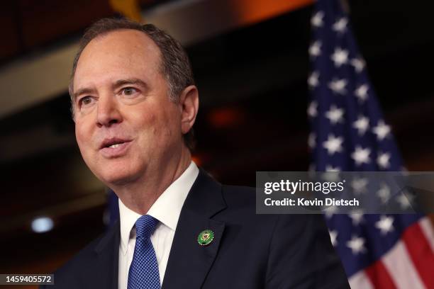 Rep. Adam Schiff speaks at a press conference on committee assignments for the 118th U.S. Congress, at the U.S. Capitol Building on January 25, 2023...
