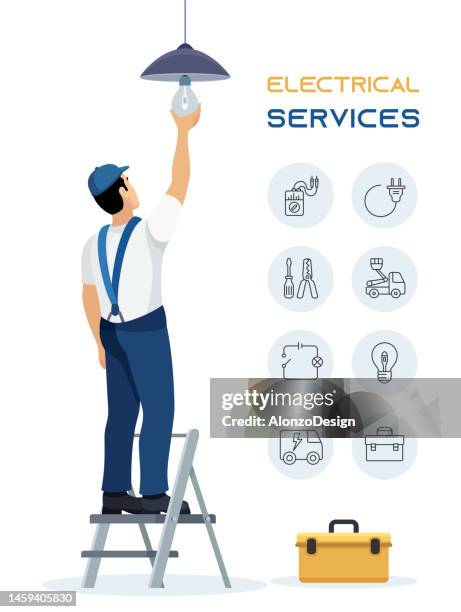 electrical services concept design. - electrician stock illustrations