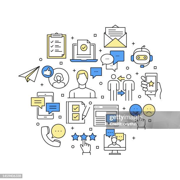 feedback and testimonials related vector banner design concept, modern line style with icons - consumer behavior stock illustrations