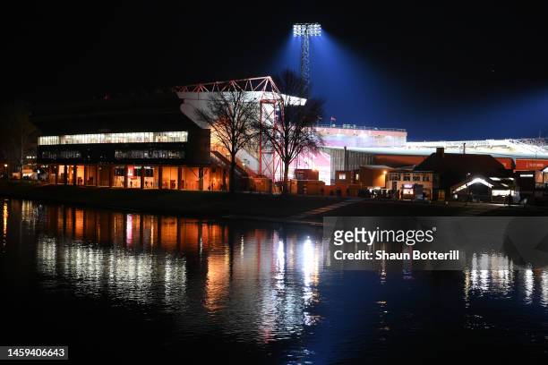 General view outside the stadium prior to the Carabao Cup Semi Final 1st Leg match between Nottingham Forest and Manchester United at City Ground on...