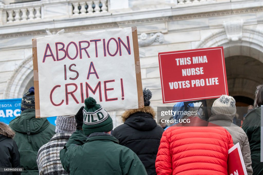 St Paul, Minnesota, Annual Pro life abortion rally. The 2023 MCCL March for Life takes an opportunity to tell elected officials that unborn children and their mothers deserve better than no-limits abortion.