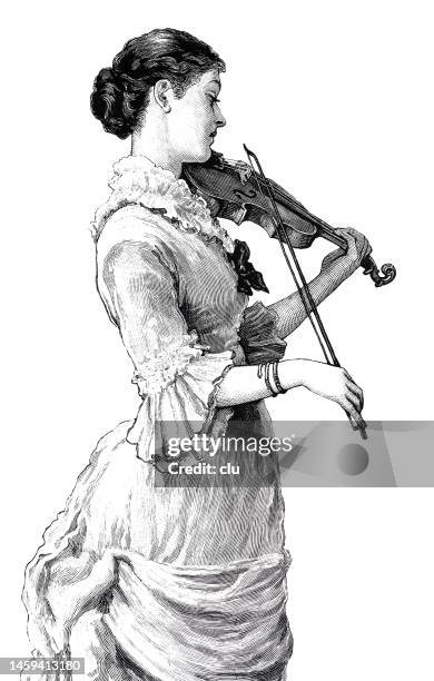 young woman playing violin - man bun portrait stock illustrations