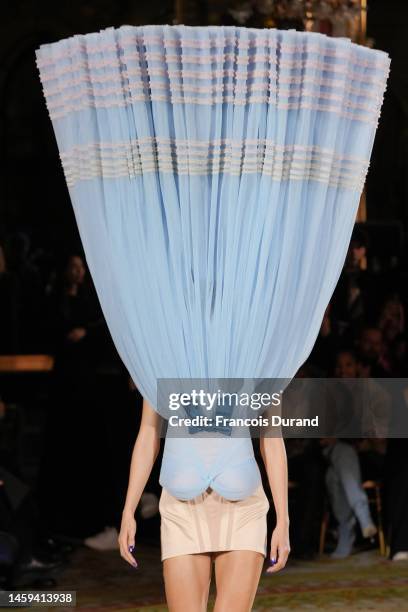 Model walks the runway during the Viktor & Rolf Haute Couture Spring Summer 2023 show as part of Paris Fashion Week on January 25, 2023 in Paris,...