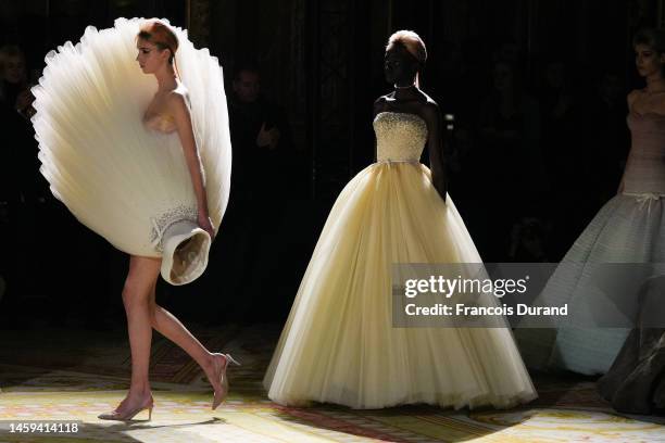 Models walk the runway during the Viktor & Rolf Haute Couture Spring Summer 2023 show as part of Paris Fashion Week on January 25, 2023 in Paris,...