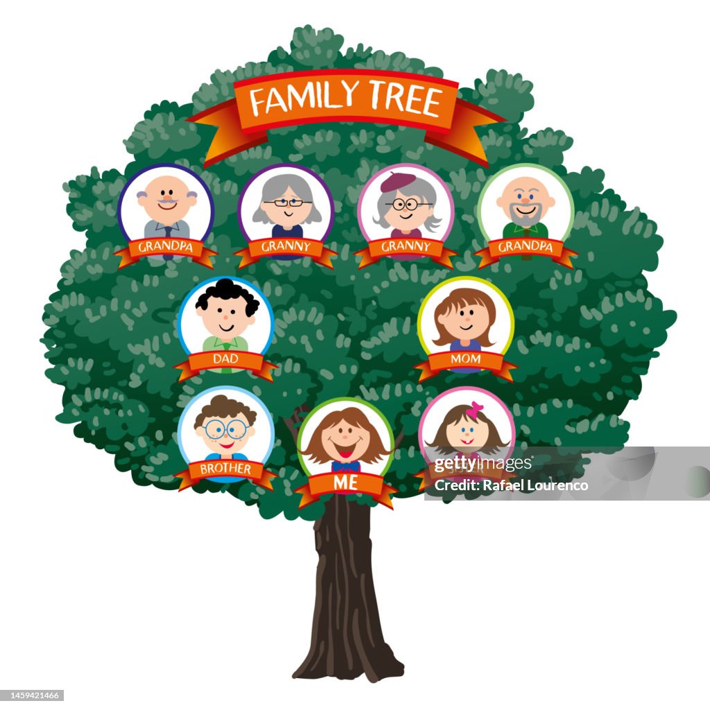 Cute Genealogical Family Tree Diagram Showing Three Generation