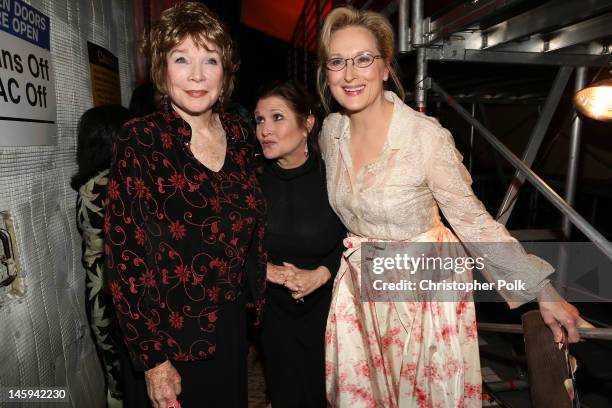 Honoree Shirley MacLaine and actresses Carrie Fisher and Meryl Streep attend the 40th AFI Life Achievement Award honoring Shirley MacLaine held at...