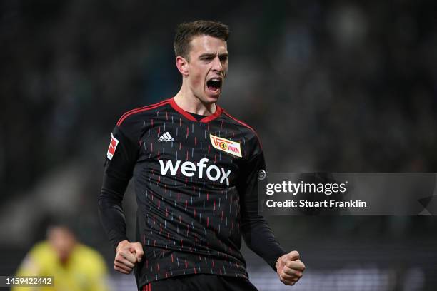 Janik Haberer of 1.FC Union Berlin celebrates after scoring their sides first goal during the Bundesliga match between SV Werder Bremen and 1. FC...