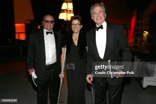 Actors Jack Nicholson, Annette Bening and Warren Beatty attend the 40th AFI Life Achievement Award honoring Shirley MacLaine held at Sony Pictures...