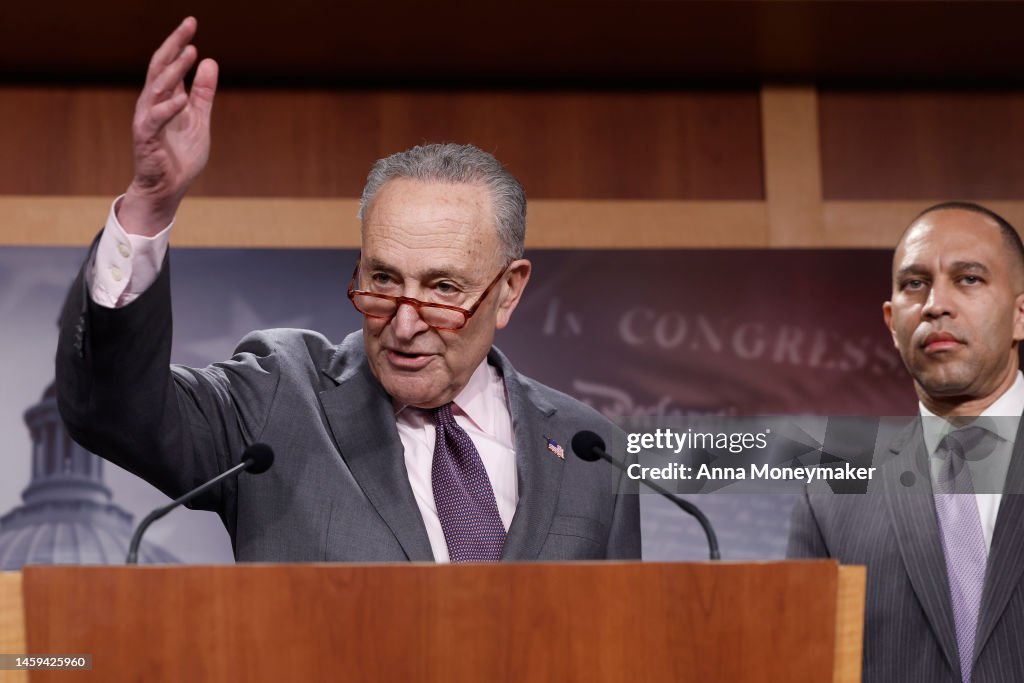 Shumer Congressman U.S. Senate Majority Leader Chuck Schumer speaks at a news conference ...