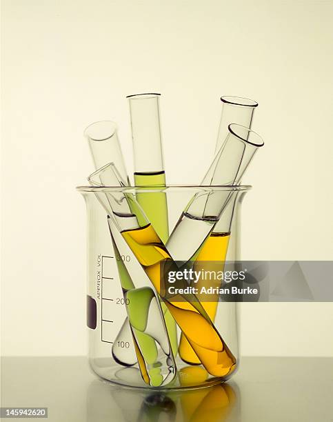 test tubes in beaker - glass beaker stock pictures, royalty-free photos & images