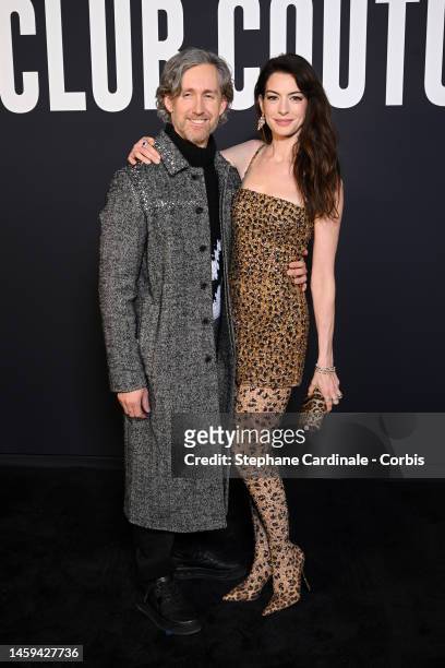 Anne Hathaway and Adam Shulman attend the Valentino Haute Couture Spring Summer 2023 show as part of Paris Fashion Week on January 25, 2023 in Paris,...