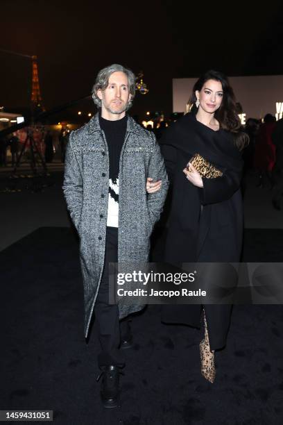 Adam Shulman and Anne Hathaway attend the Valentino Haute Couture Spring Summer 2023 show as part of Paris Fashion Week on January 25, 2023 in Paris,...