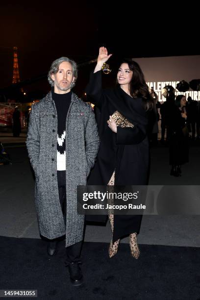 Adam Shulman and Anne Hathaway attend the Valentino Haute Couture Spring Summer 2023 show as part of Paris Fashion Week on January 25, 2023 in Paris,...