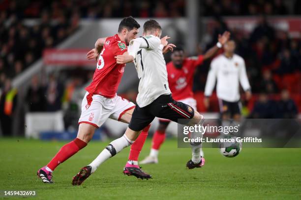 Wout Weghorst of Manchester United scores the team's second goal during the Carabao Cup Semi Final 1st Leg match between Nottingham Forest and...