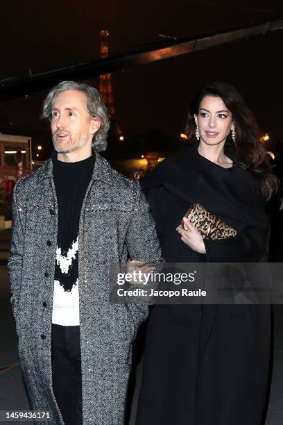 Adam Shulman and Anne Hathaway attend the Valentino Haute Couture Spring Summer 2023 show as part of Paris Fashion Week on January 25, 2023 in Paris,...