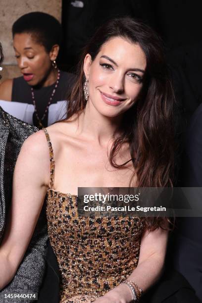 Anne Hathaway attends the Valentino Haute Couture Spring Summer 2023 show as part of Paris Fashion Week on January 25, 2023 in Paris, France.