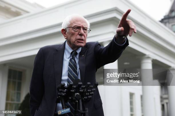 Sen. Bernie Sanders speaks to members of the press outside the West Wing of the White House on January 25, 2023 in Washington, DC. Sen. Sanders had a...