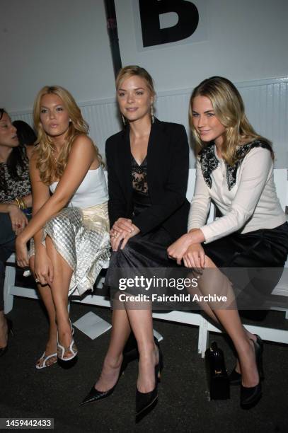 Actress and singer Mandy Moore, actress Jaime King and Amanda Hearst attend Behnaz Sarafpour's spring 2006 runway show at Drive-In Studios.